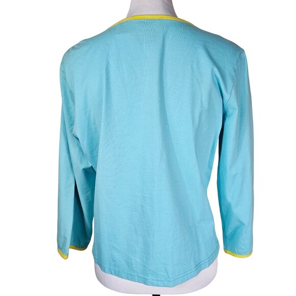 Smitten By Michael Simon Sunflower Print Cardigan M Button Up Beaded Art to Wear - Picture 3 of 8